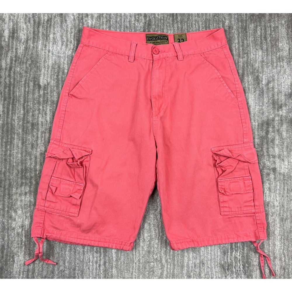Evolution In Design Cargo Shorts Men 32 Coral Pink Cotton Utility Drawstring Hem